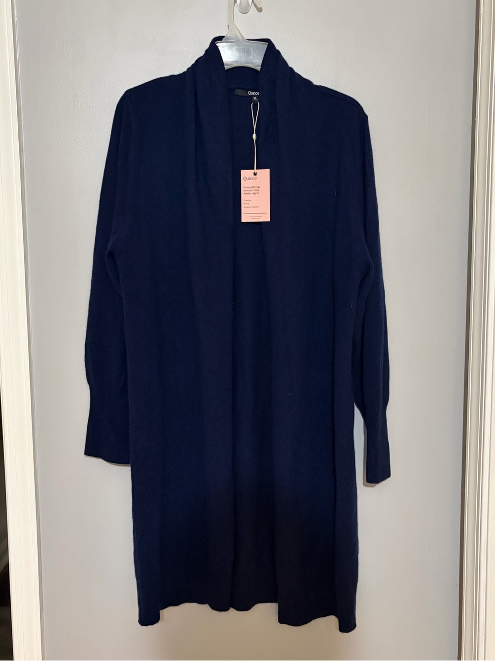 NWT Quince 100% Cashmere Navy Open Long Cardigan Sweater